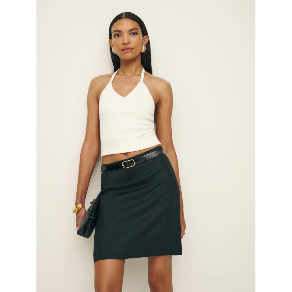 NWT Reformation Rina Low Waisted Linen Skirt Black 6 Mini Skirt Minimal 90s Y2K